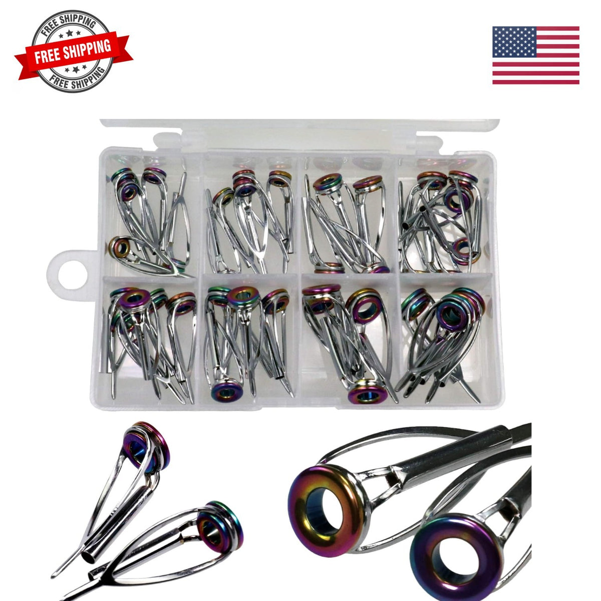Fishing Rod Tip Repair Kit 40/75pcs Stainless Steel Guides with Ceramic Ring