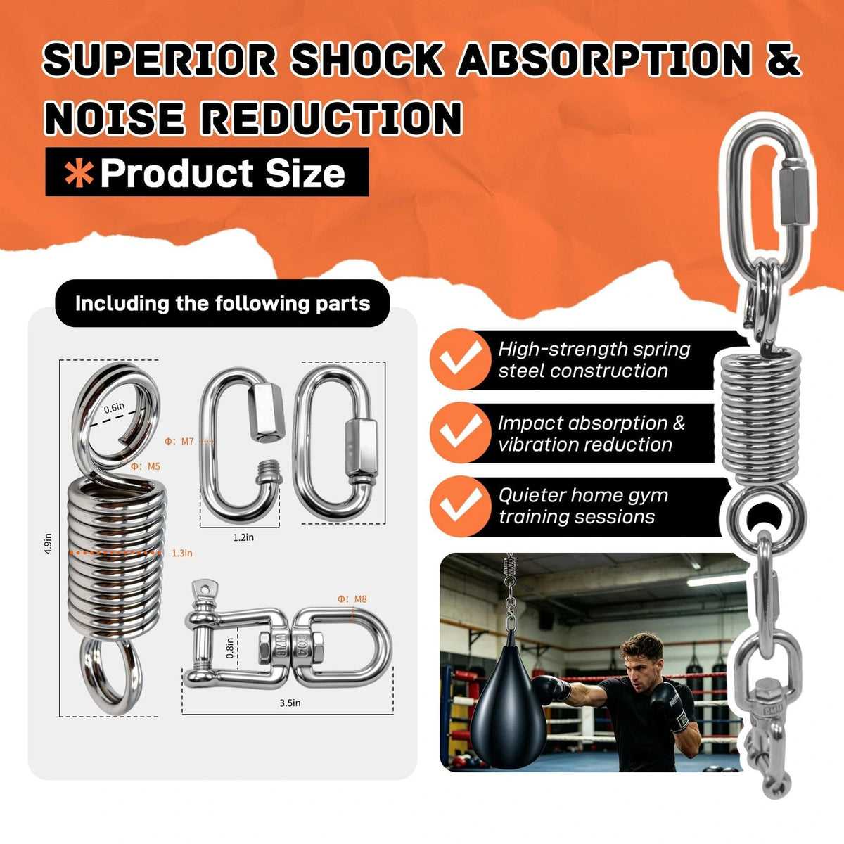 Heavy-Duty Stainless Steel 360° Swivel Punching Bag Hanger with Spring and Carabiners