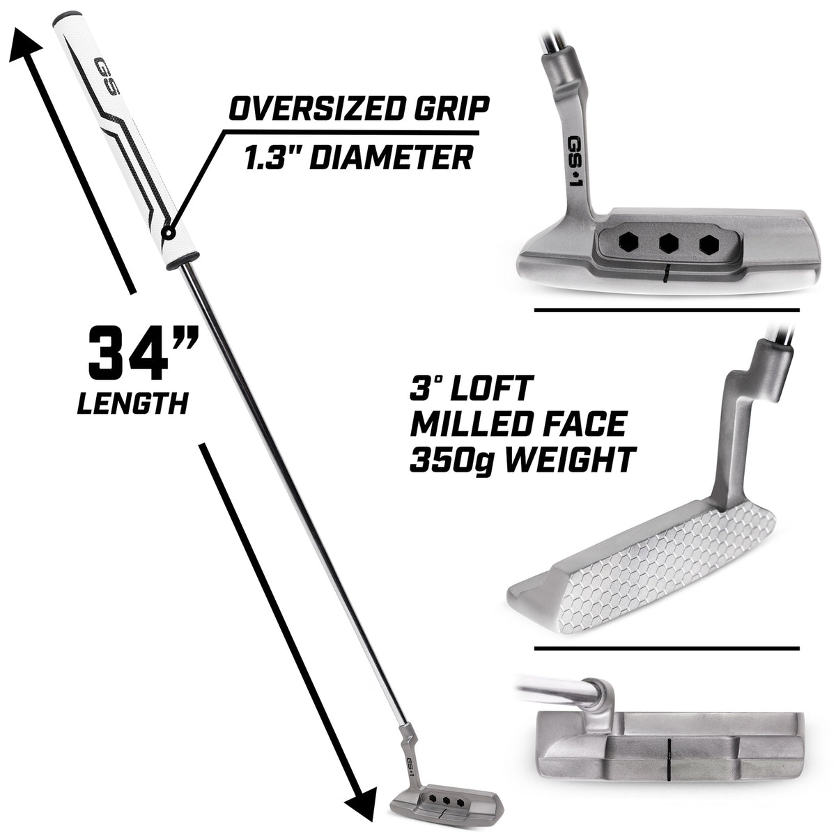 34-Inch Right Hand Golf Putter with Oversized Fat Grip - Tour Style