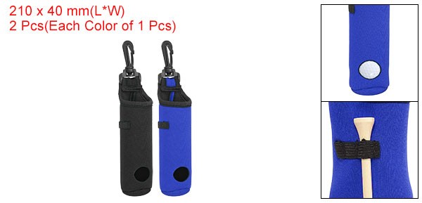 2-Pack Golf Ball Carry Bag Tee Holder Neoprene Pouches with Hook - Black & Blue