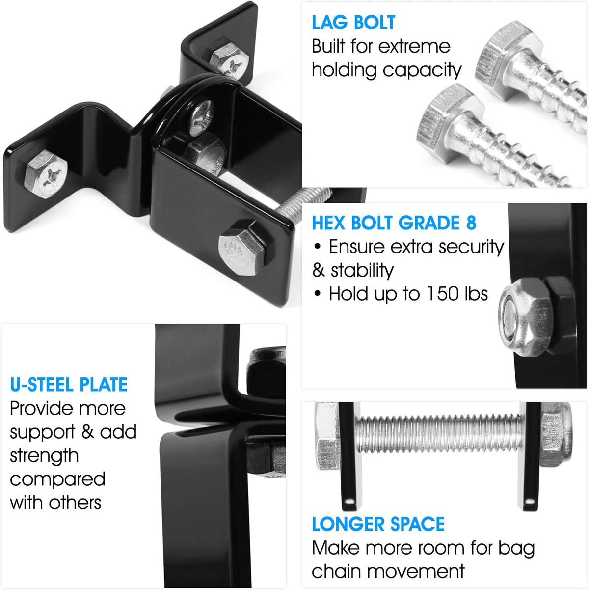 Adjustable Ceiling Hook for Punching Bags - Steel Beam Clamp, 450kg Capacity