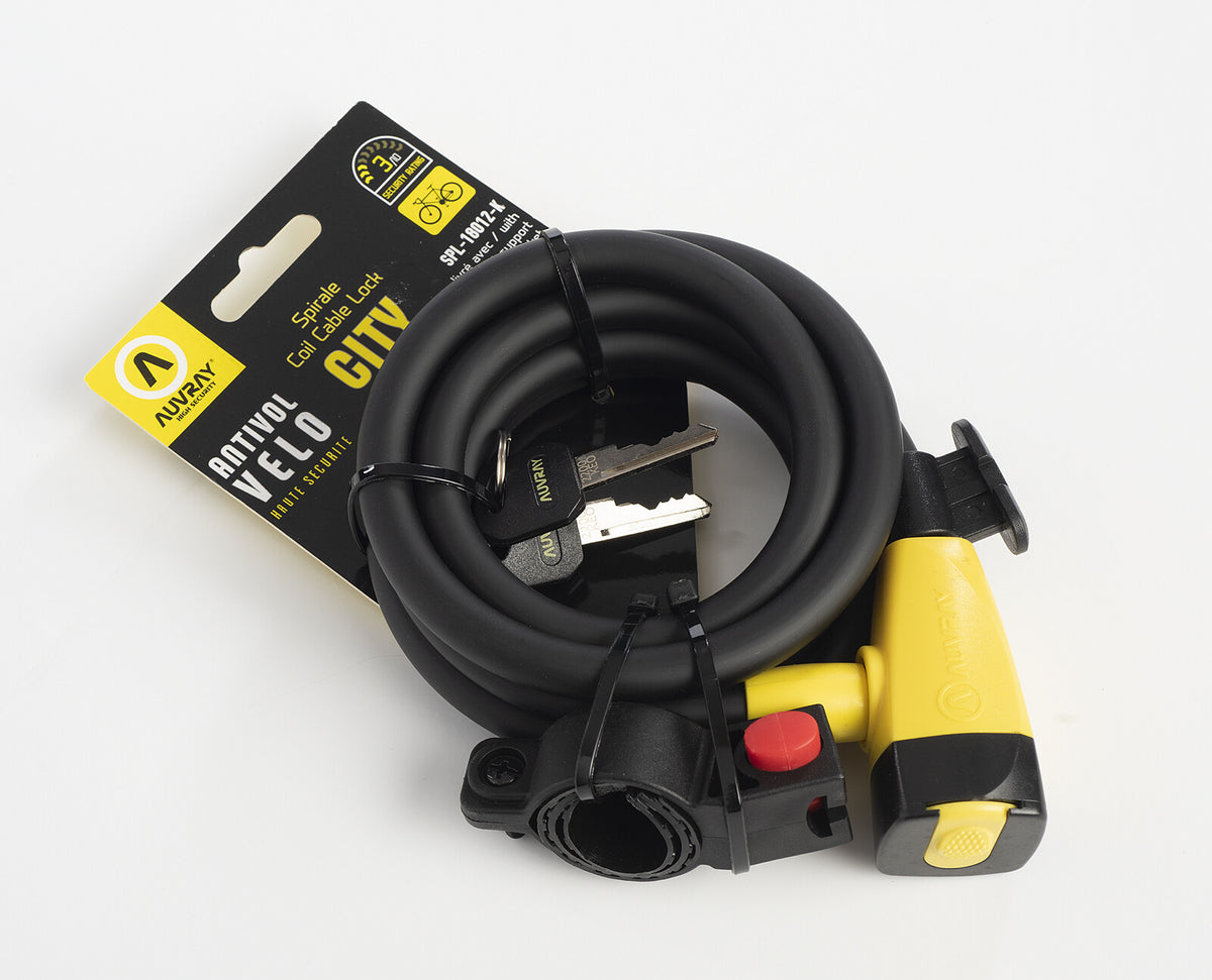 Heavy Duty Coiled Bicycle & Motorcycle Cable Lock with Bracket - 180cm