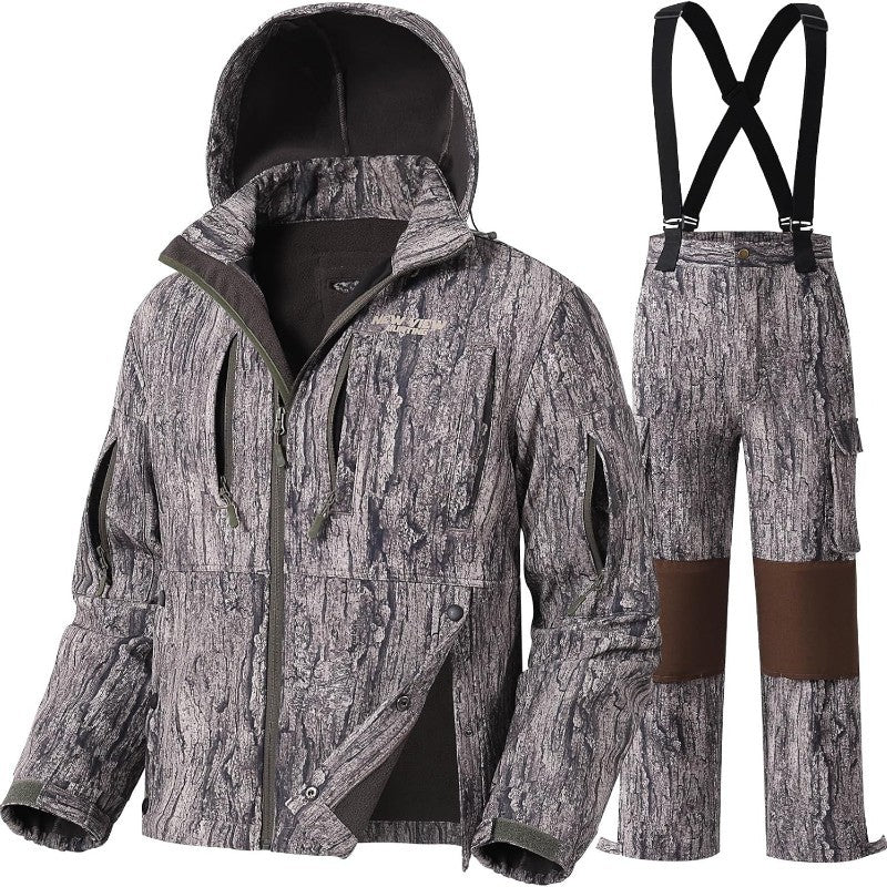 Men's Camo Saddle Hunting Clothes Fleece Suit with Removable Knee Pads