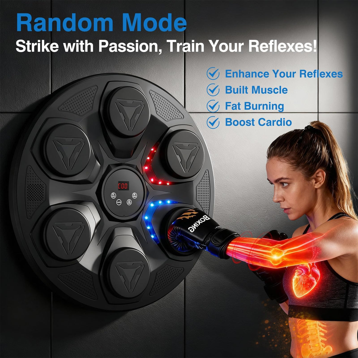 Music Boxing Machine for Adults and Kids Wall-Mounted Interactive Punching Bag