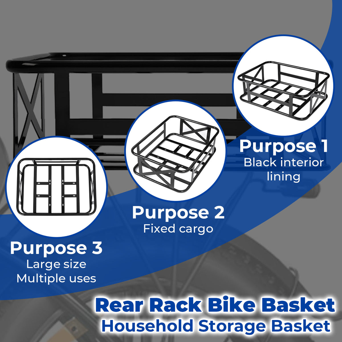 Steel Rear Bike Rack Basket Large Capacity for Mukkpet GM/GL & Suburban