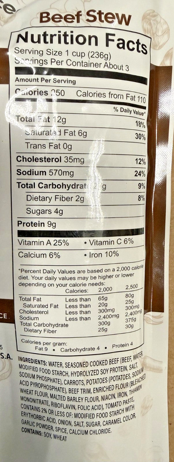 Ready-to-Eat Beef Stew 24oz - Gluten-Free, Balanced Meal, Long Shelf Life