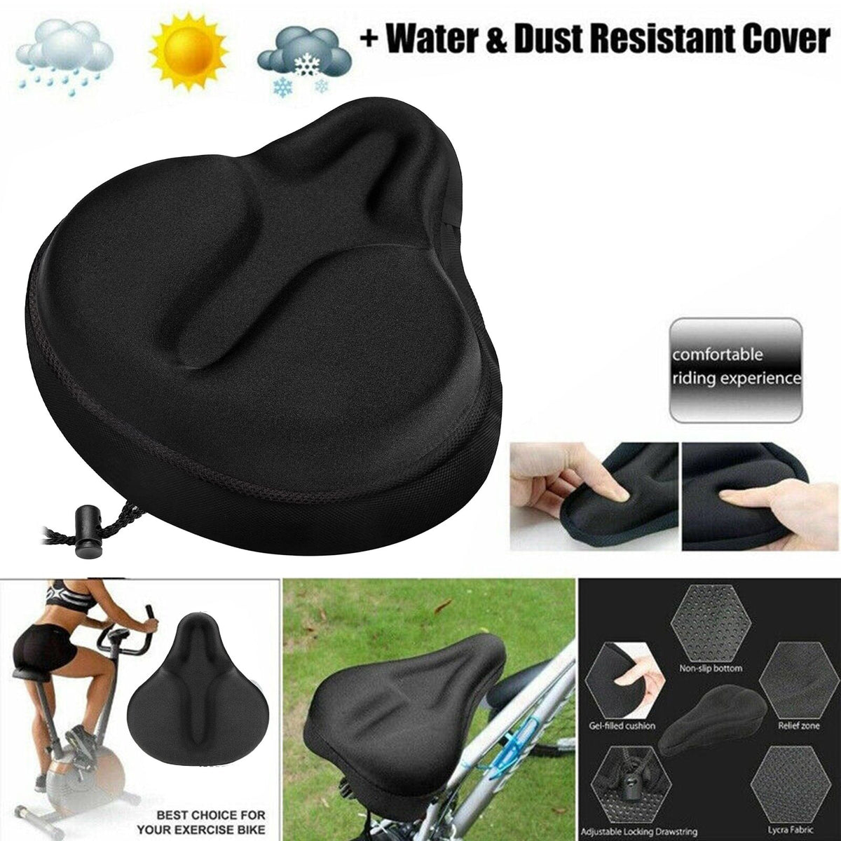 Large Wide Gel Bike Seat Cushion - Shock Absorbing Bicycle Saddle Cover