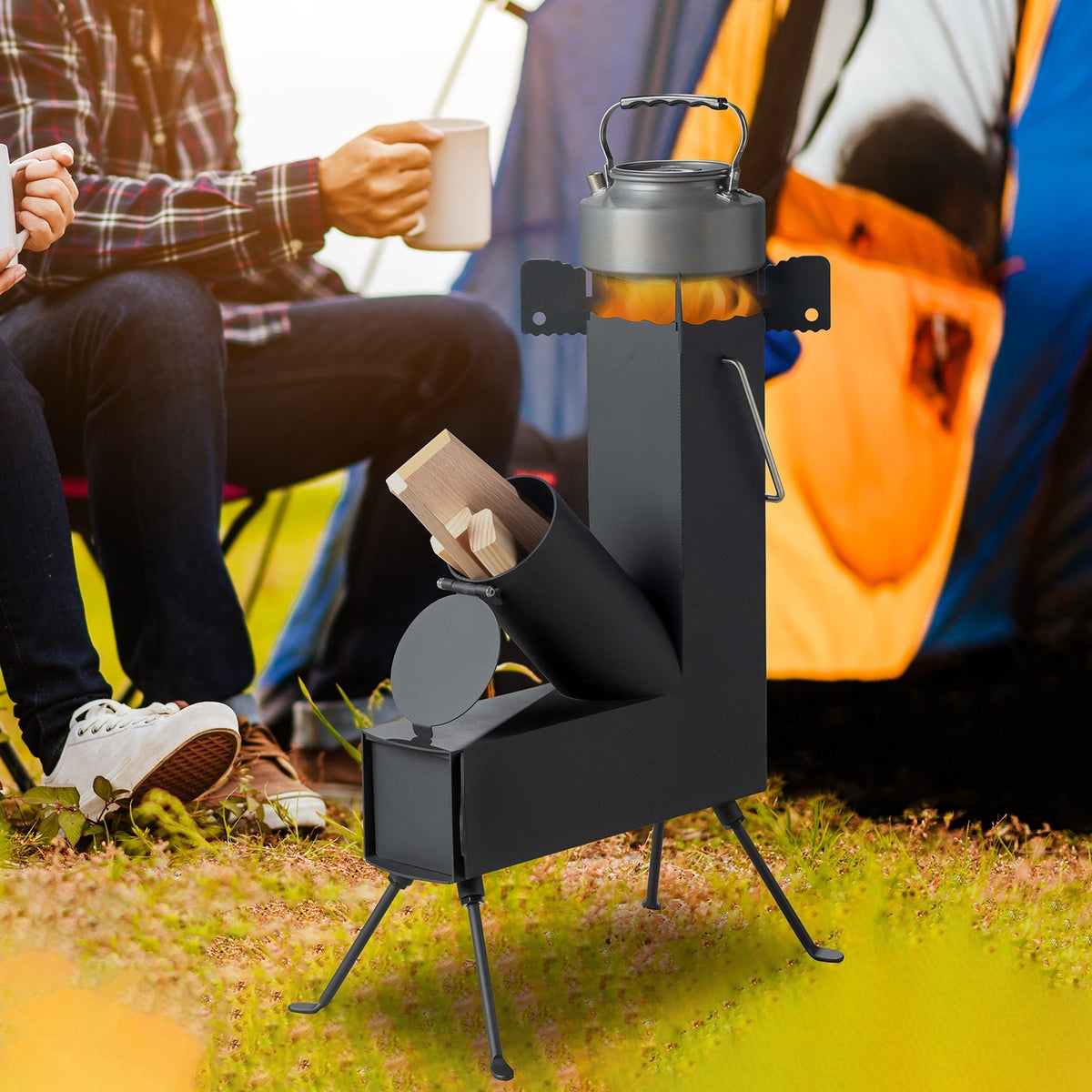 Heavy Duty Portable Camping Rocket Stove for Off-Grid Cooking & Survival