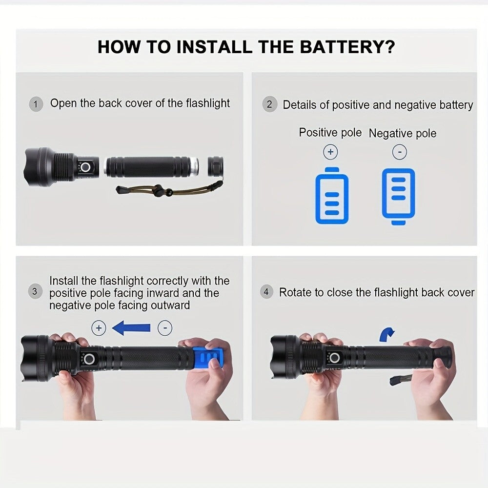 Rechargeable LED Tactical Flashlight 90000 Lumens Waterproof Worklight