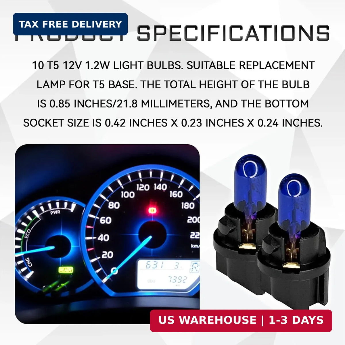 20 Pack T5 17 57 86 Instrument Cluster Bulbs for Car Dashboard Interior Lighting