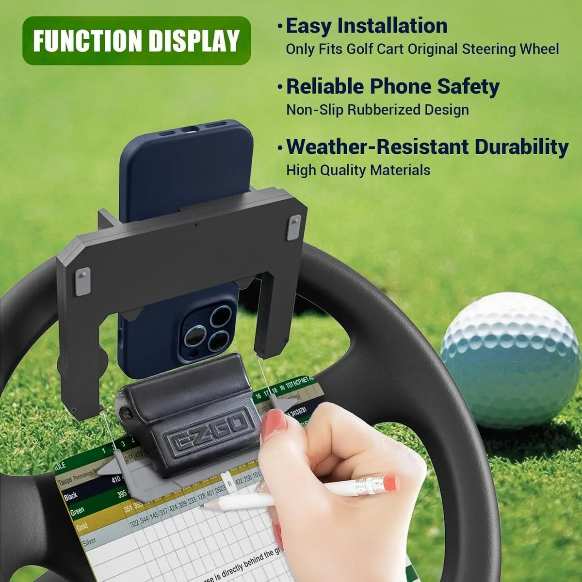 Golf Cart Steering Wheel Phone Mount - Flip-Up Smartphone Holder for Golf Cart