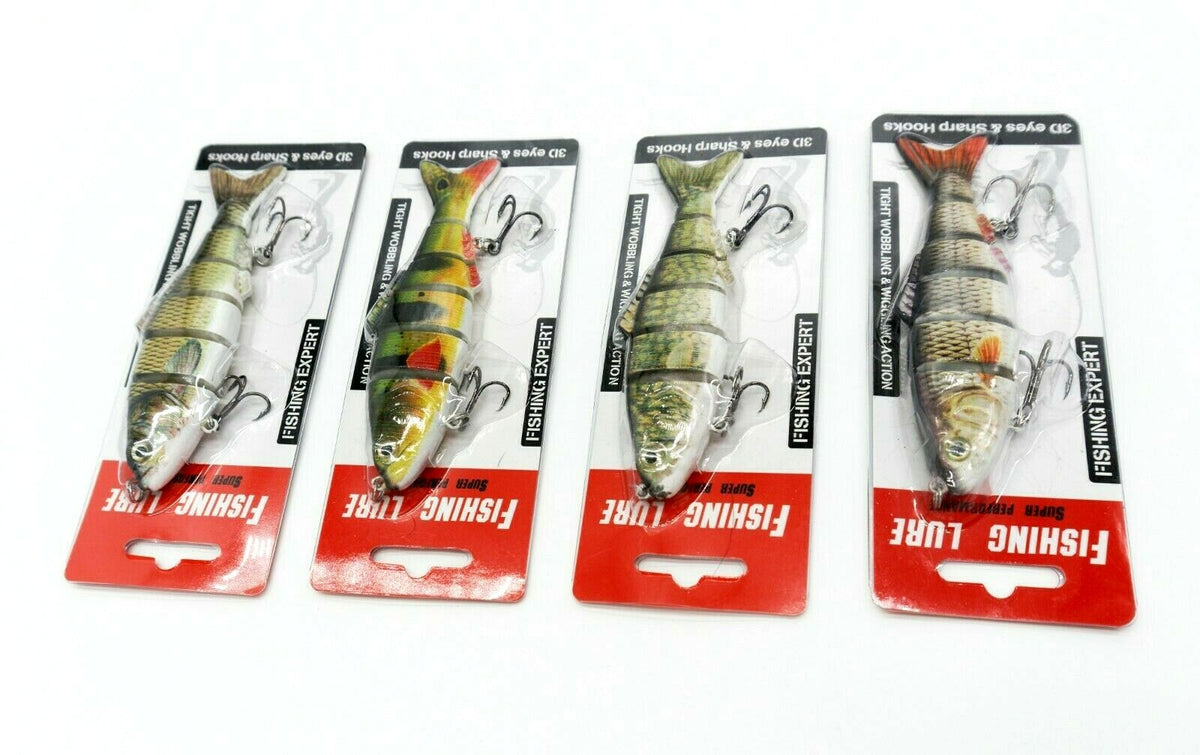 Jointed Fishing Lure Set - 4 Pack Multi-Segment Swimbaits for Fresh & Saltwater