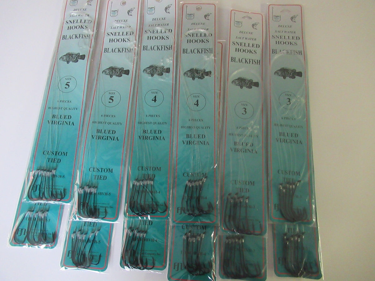 Bulk Snelled Fish Hooks for Virginia & Blackfish - Assorted Sizes, 72 Pack