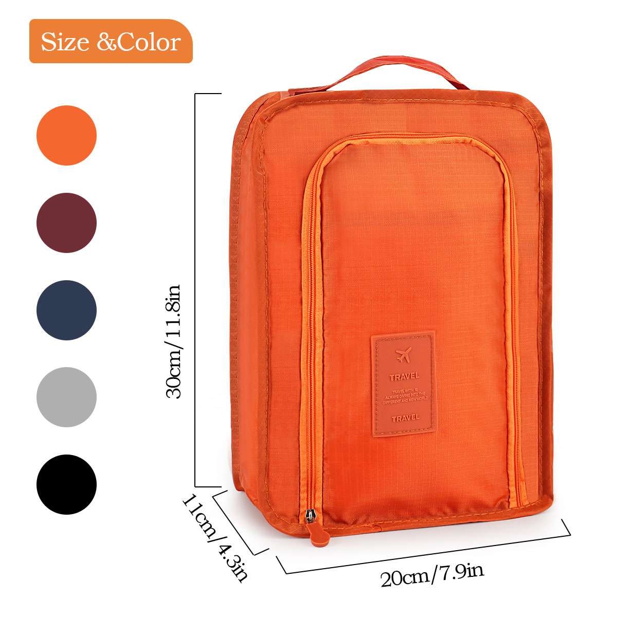 Travel Waterproof Shoe Storage Bag with Mesh Pocket and Zipper Closure