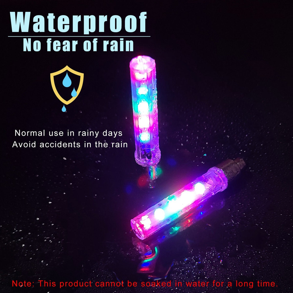 Waterproof LED Bicycle Rim Lights 2 Pack for Wheel Valve with 7 Modes