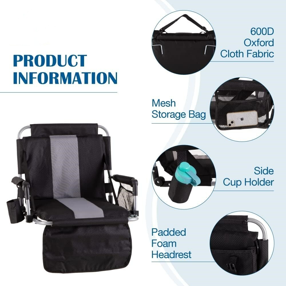 2-Pack Portable Folding Stadium Chairs with Cup Holder Black