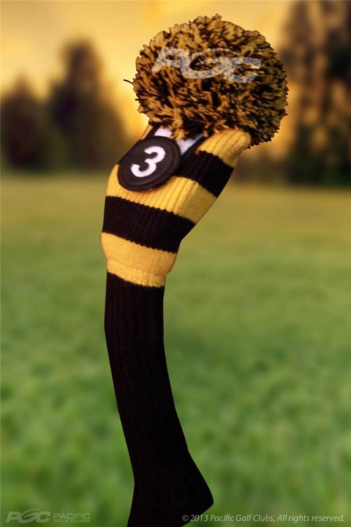 Golf Headcovers Set for Hybrids - Black and Gold Knit 3-Piece