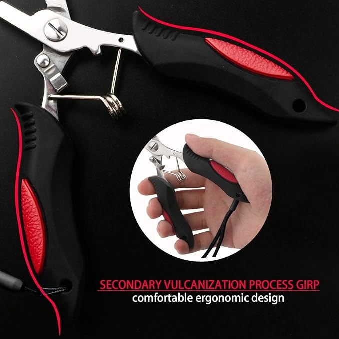 Long Nose Fishing Pliers with Non-Slip Handle & Lanyard - Multi-Function Stainless Steel Hook Remover & Line Cutter