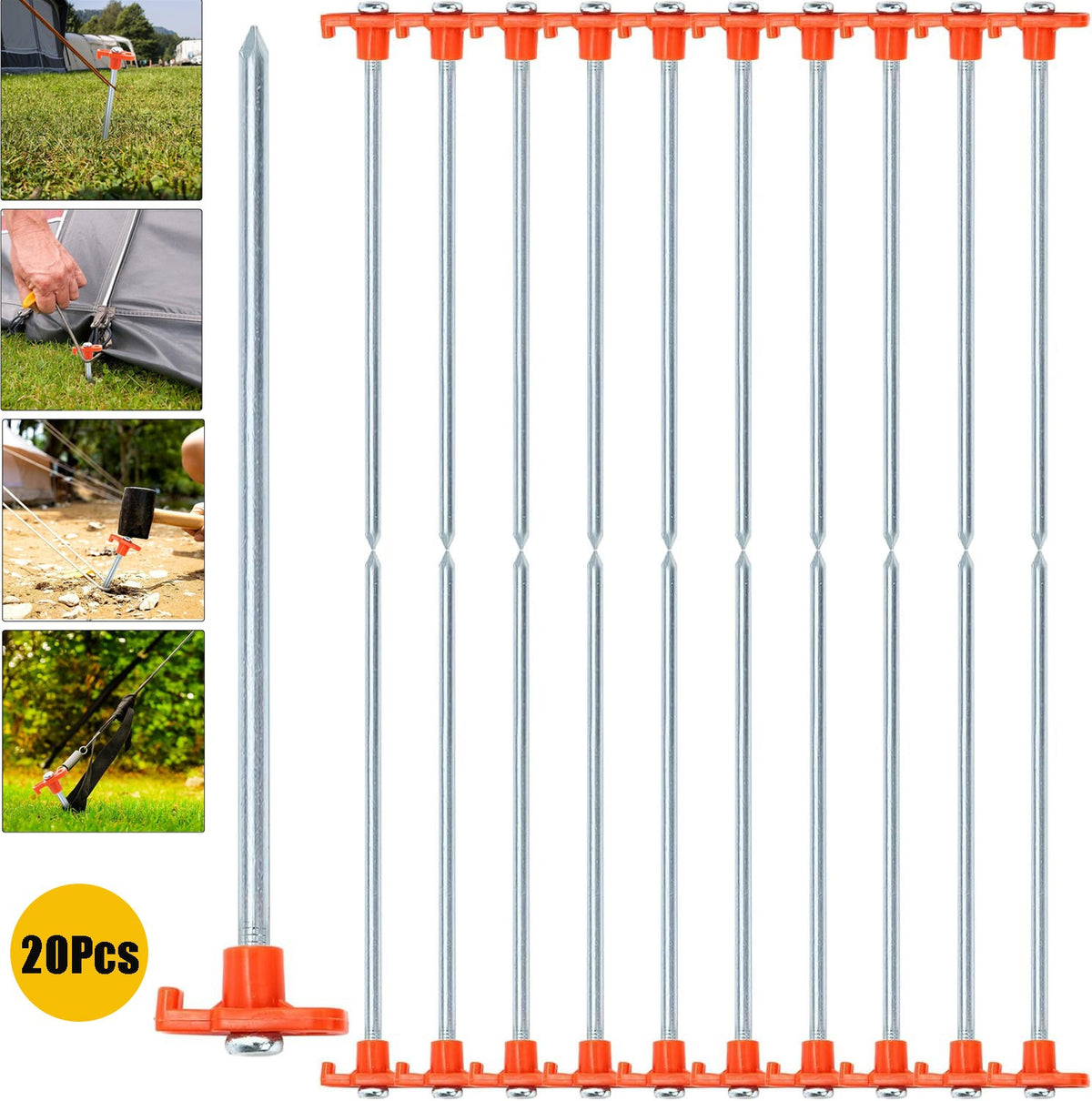 Heavy Duty Tent Stakes 20 Pack 10 Inch Galvanized Ground Pegs Outdoor Camping Equipment