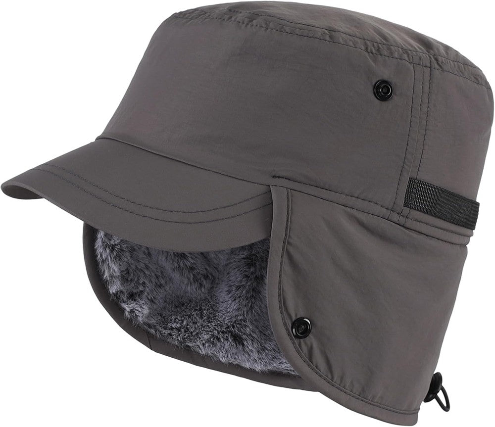 Men's Winter Hat with Visor and Earflaps - Waterproof, Insulated, Adjustable