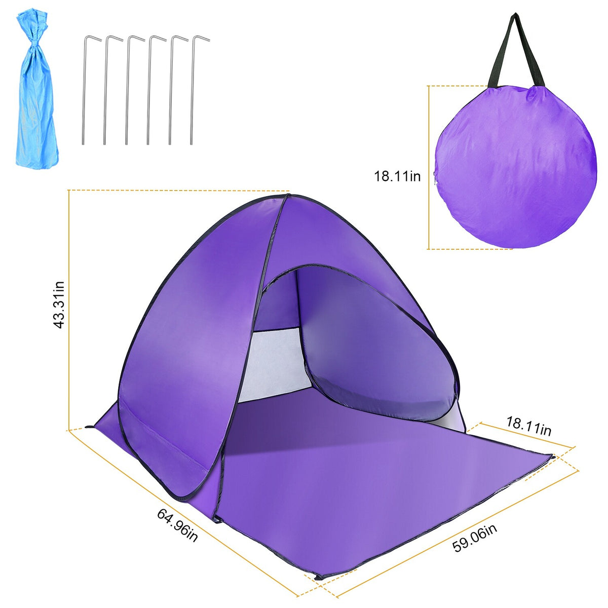 Automatic Pop Up Beach Tent for 2-3 People Outdoor Camping Fishing Lake