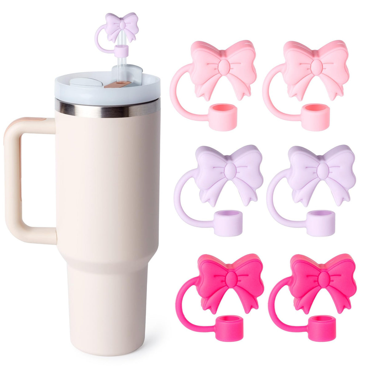 6PCS Pink Bow Straw Covers for Stanley 30oz & 40oz Tumblers Dustproof Drink Accessories