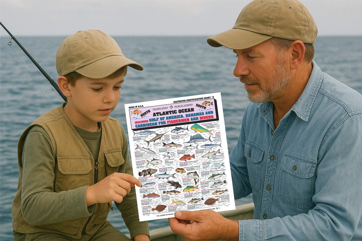 Saltwater Fish Identification Chart Waterproof Guide for Atlantic, Gulf, Bahamas