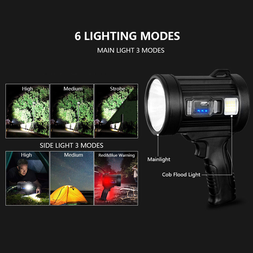 Super Bright LED Searchlight with 200000 Lumens, Handheld Camping Spotlight