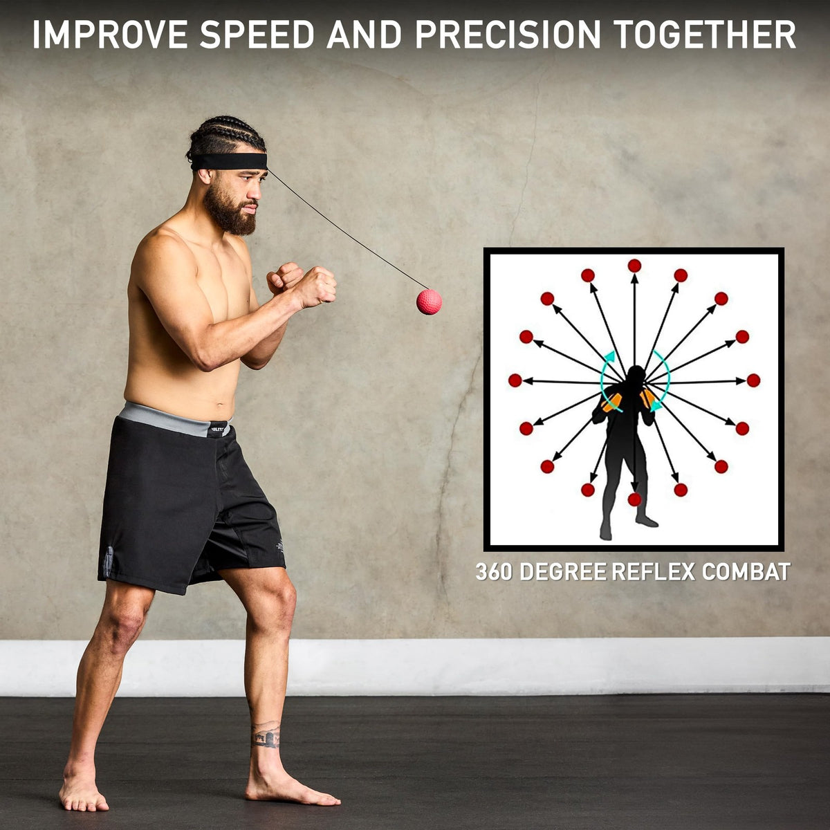 Reflex Ball Trainer for Boxing MMA BJJ - Adjustable Headband & 2 Detachable Balls