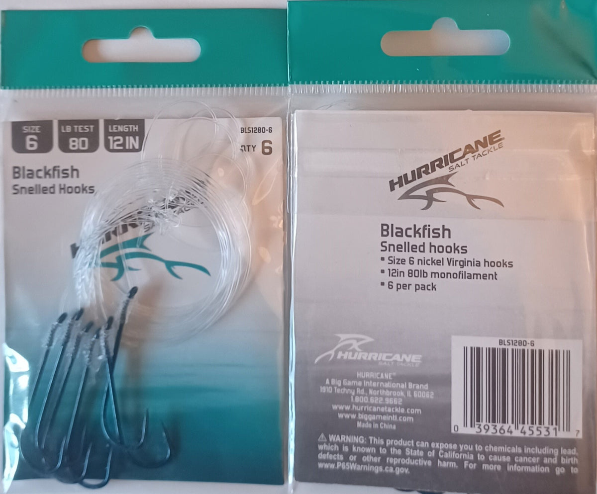 Hurricane Blackfish Snelled Hooks - 80# Test, Size 6, 12 Inch, 6 Pack