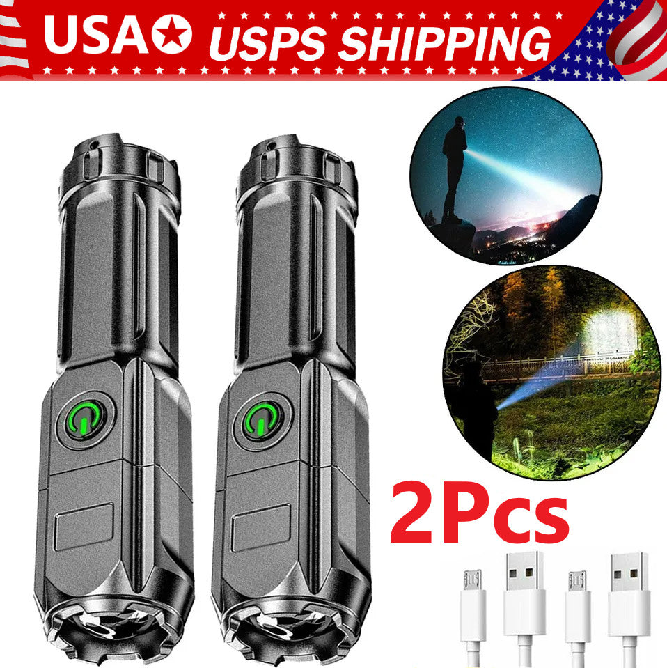 Rechargeable 990000LM LED Tactical Flashlight with Zoom & Cable