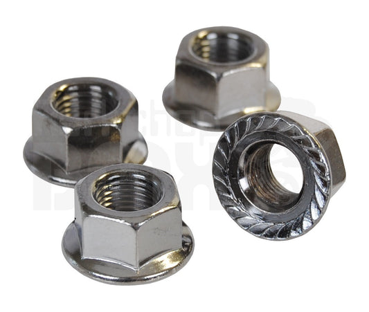 BMX Bicycle Flanged Axle Nuts 3/8" x 26T Set of 4 Silver