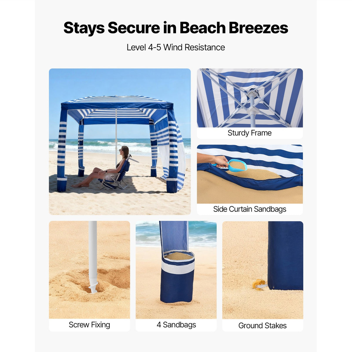 8x8 ft Beach Cabana Canopy with Side Wall - Sun Shade Shelter UPF 50+
