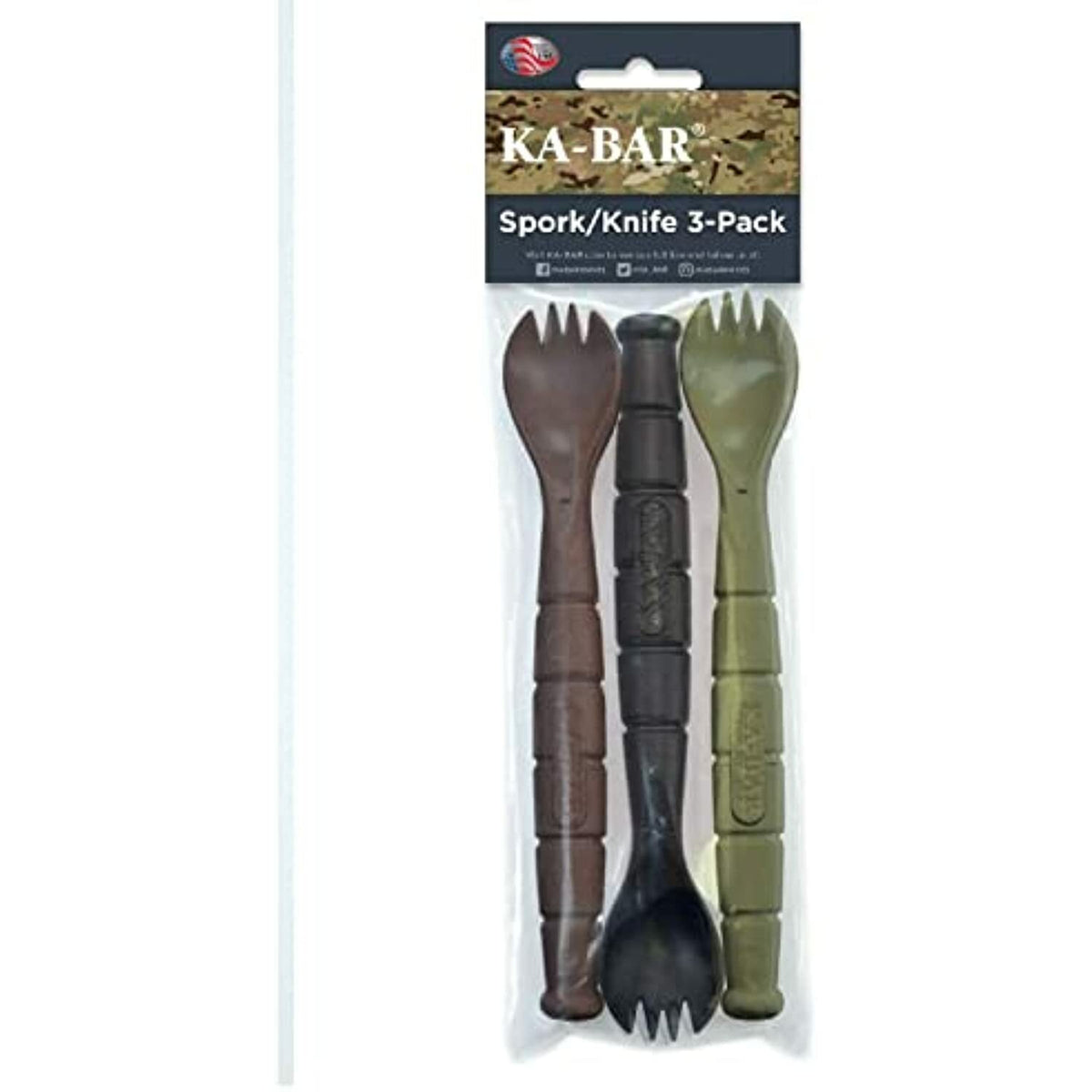 Camping Spork and Knife Kit - Pack of 3, 6.875-inch Multi-Use Utensils