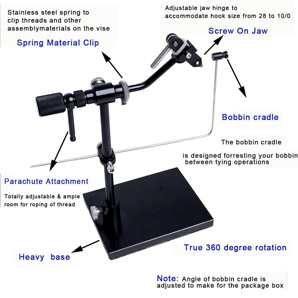Rotary Fly Tying Vise with Travel Case - Fly Tying Kit for Anglers