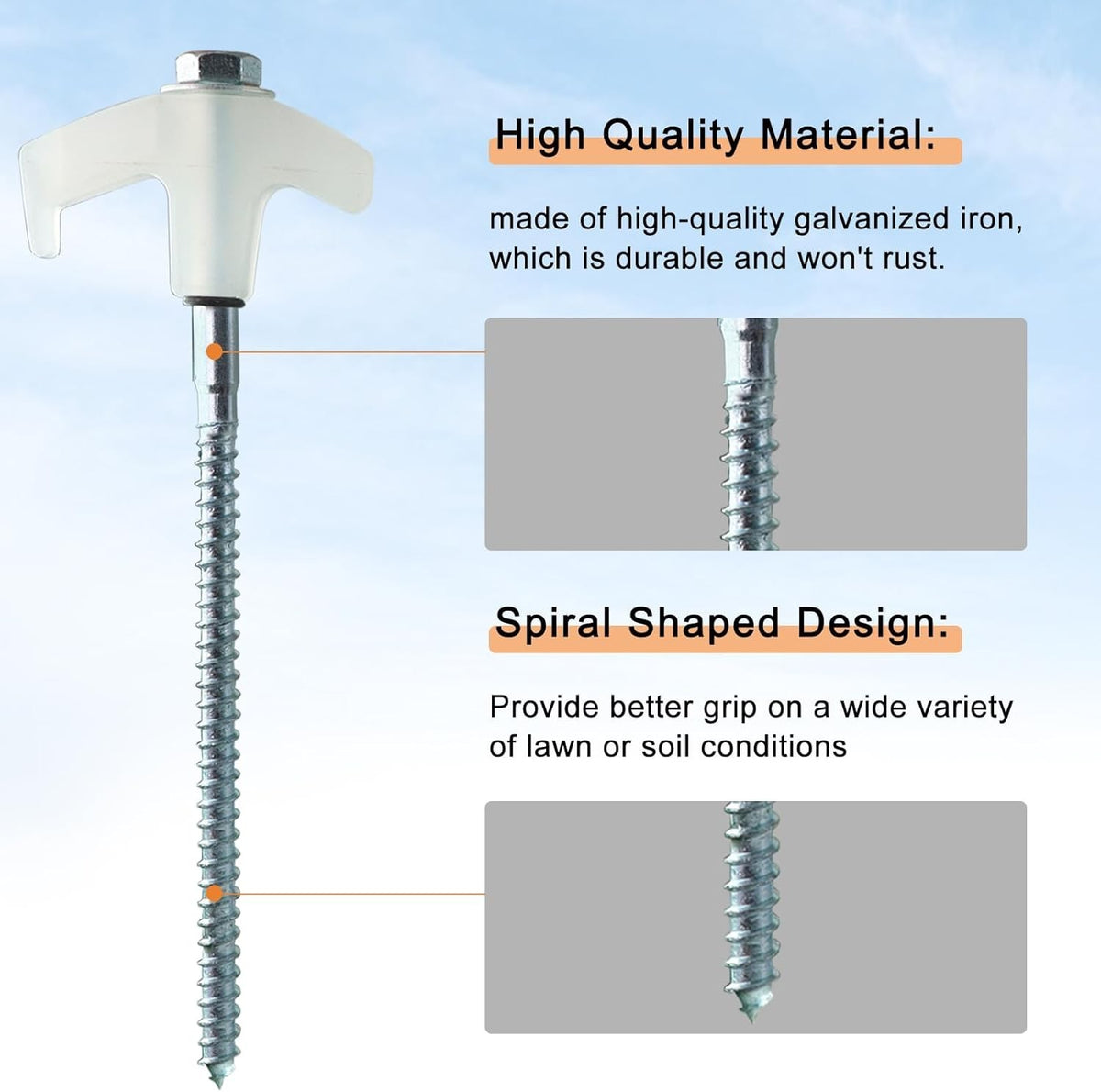 Heavy Duty Screw-In Tent Stakes Set with Magnetic Drill Adapter - 8 Inch Ground Anchors