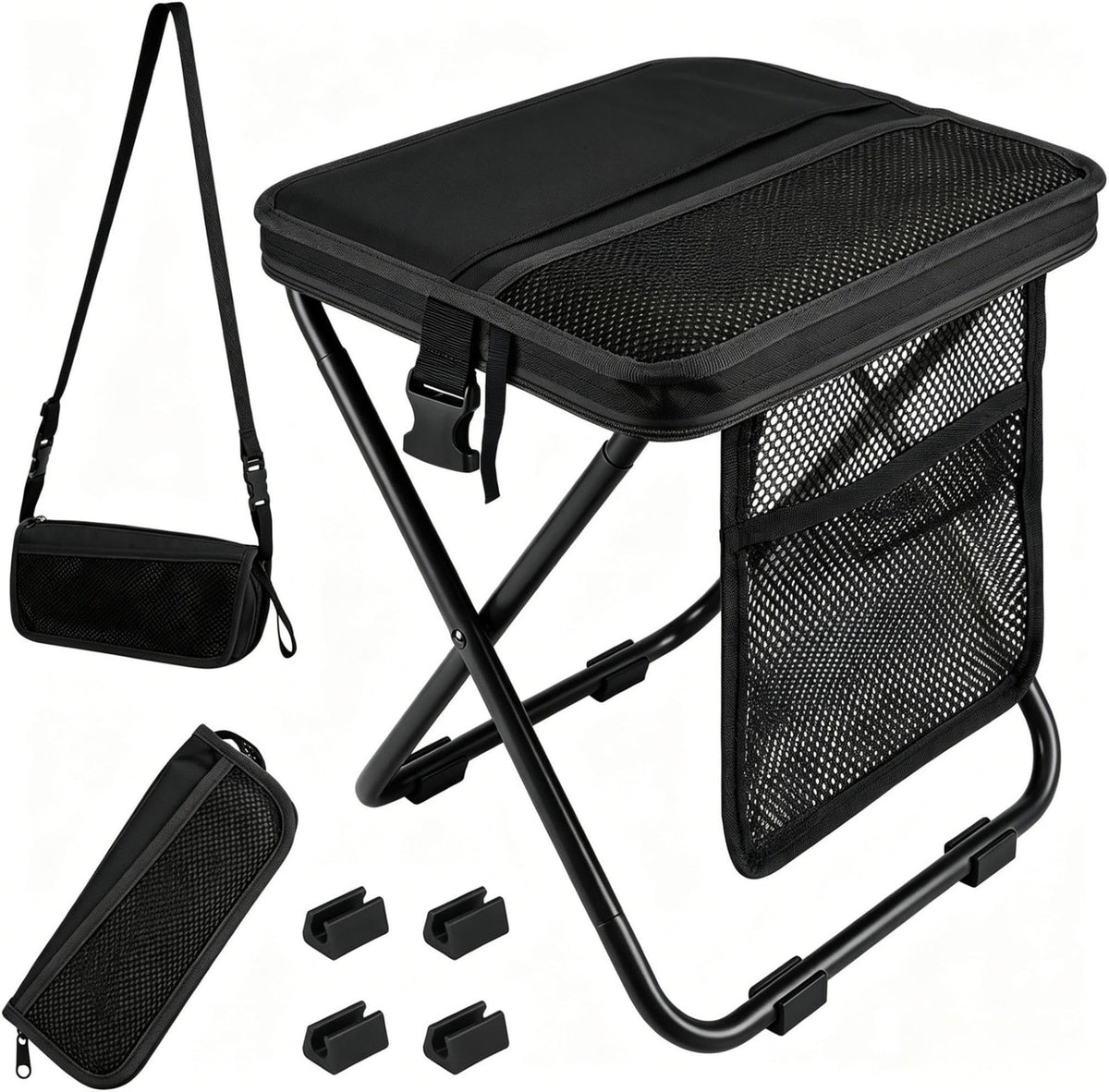 Portable Folding Camping Stool with Side Pocket - Lightweight Travel Chair