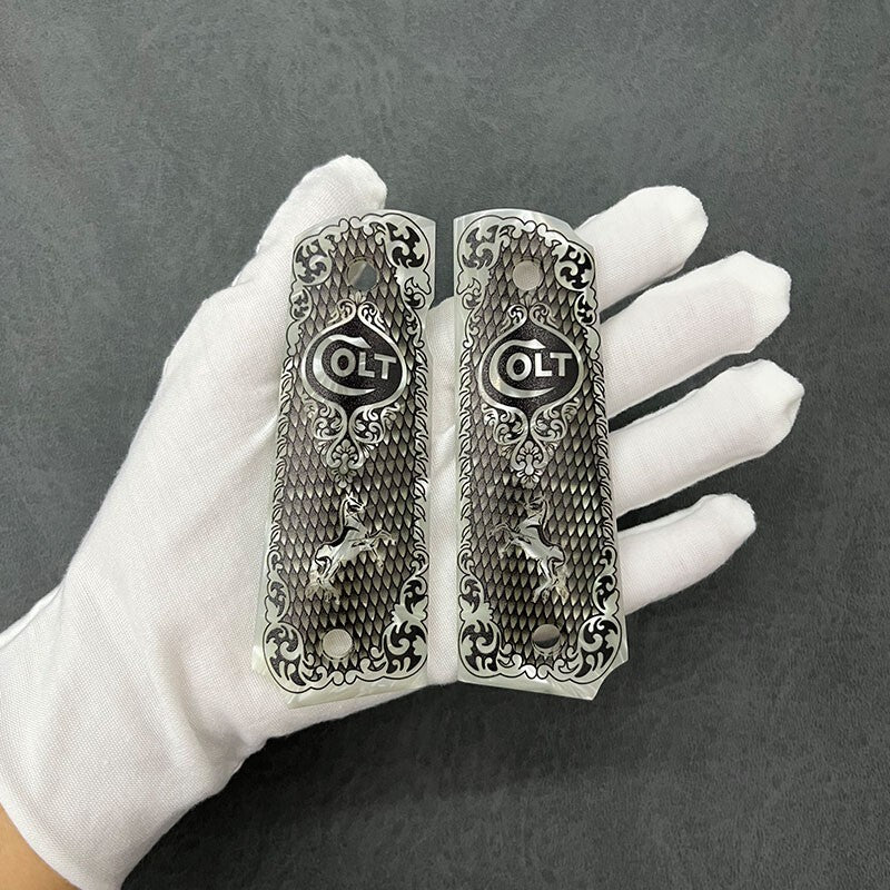 1911 Gun Grips Full Size Colt & Clones White Mother of Pearl Engraved with Screws