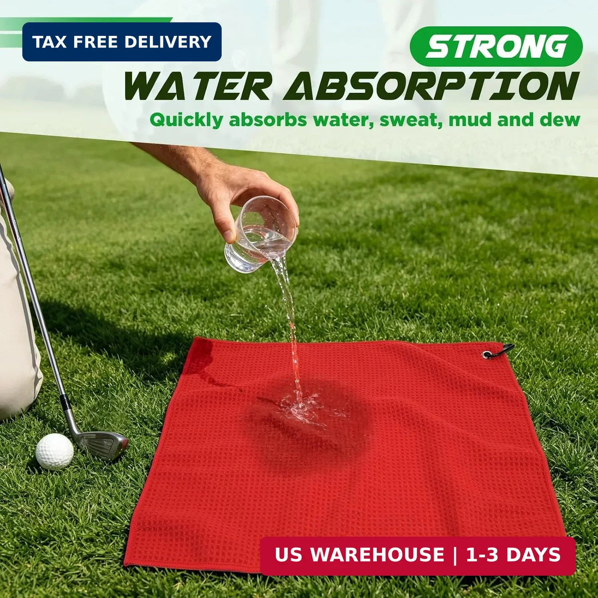 Golf Towel 3 Pack - Microfiber Waffle Pattern, 16x16 Inches, Absorbent Cleaning Towels