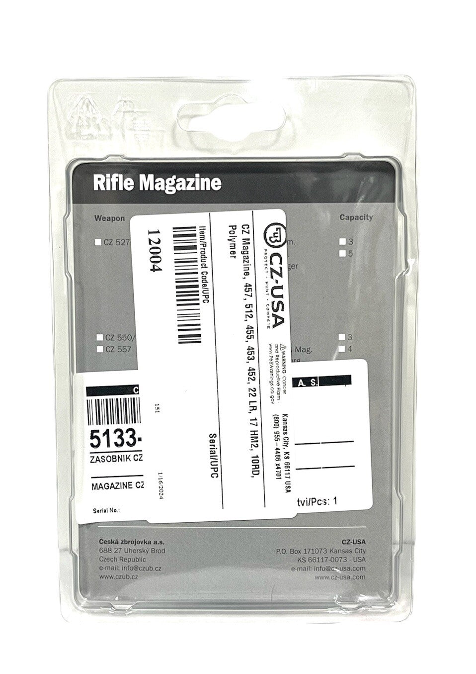CZ USA OEM .22LR 10-Round Polymer Magazine for CZ 452 453 455 457 512
