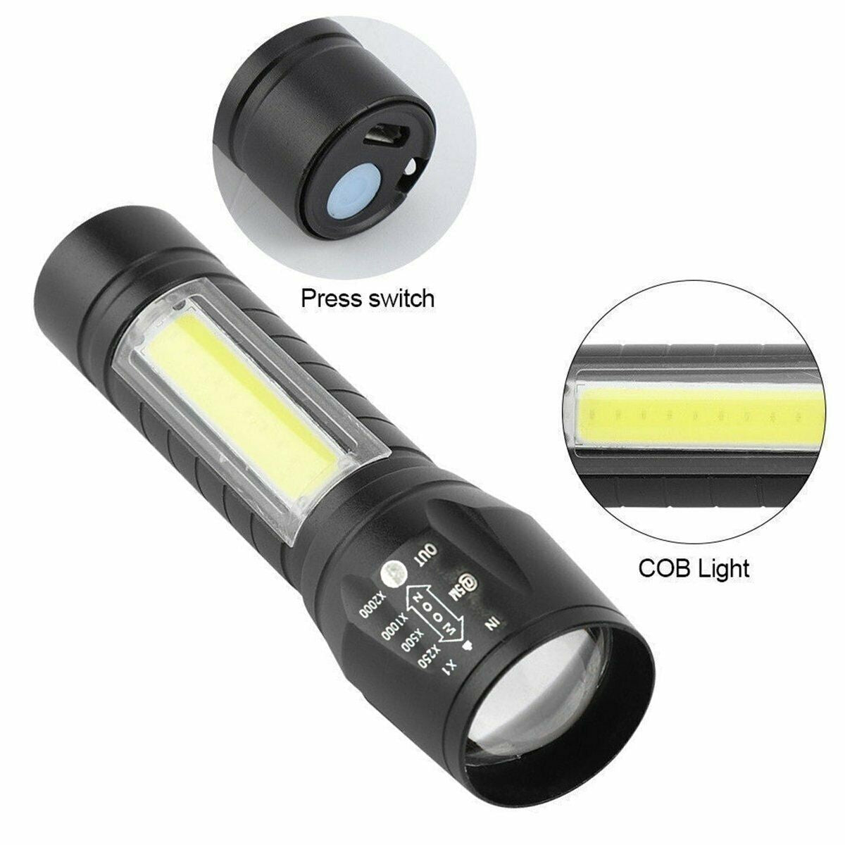 High Lumen Rechargeable Tactical LED Flashlight with Zoom, 95000000LM