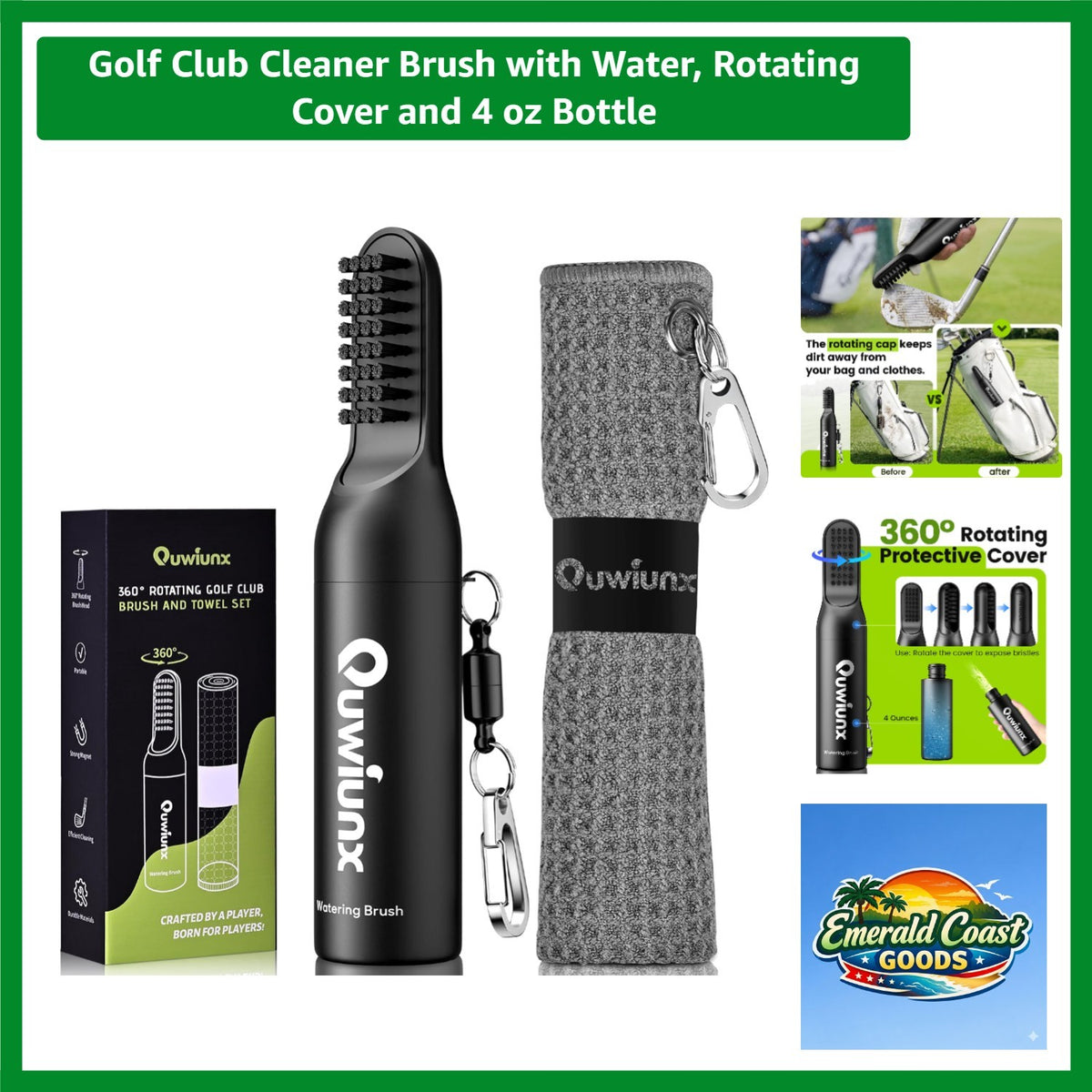 Golf Club Cleaner Brush with Rotating Cover & Water Bottle - Perfect Gift