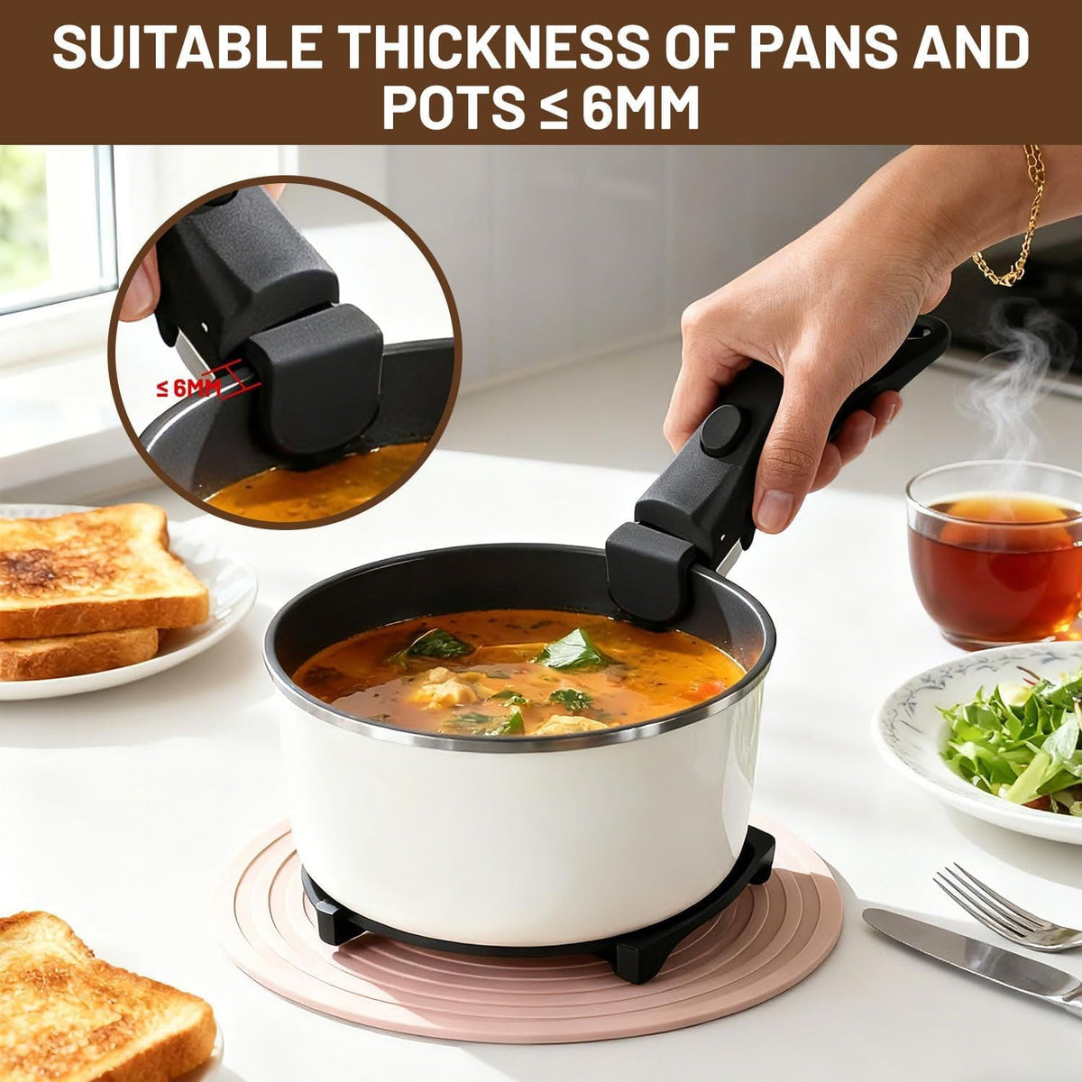 Removable Pot Handle Set - Universal Detachable Black Handles for Pots and Pans