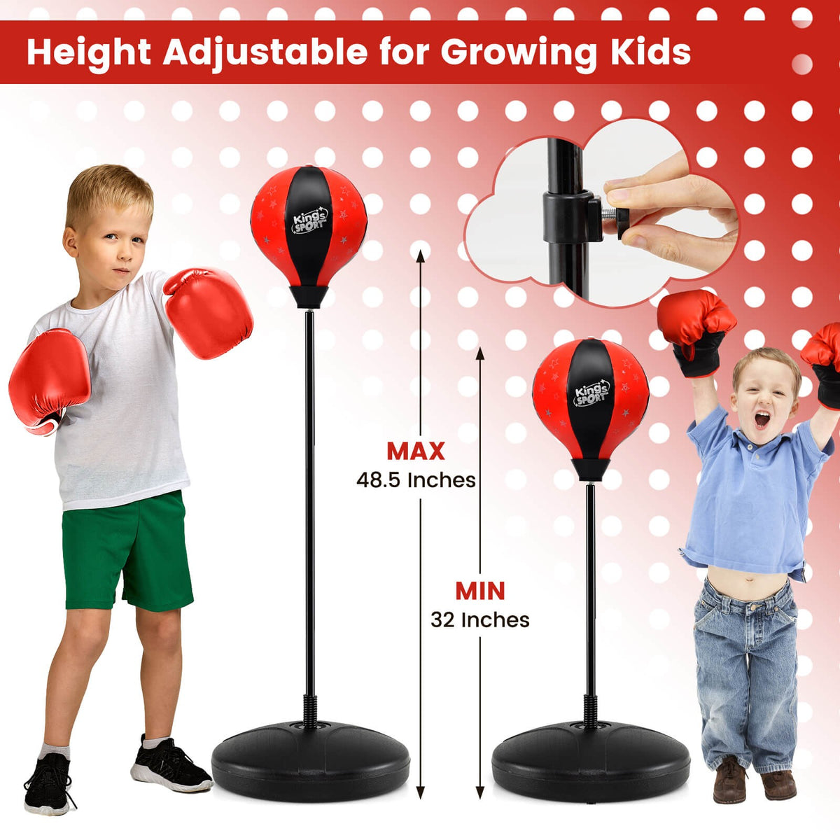 Kids Adjustable Inflatable Punching Bag Set with Stand Boxing Gloves & Pump