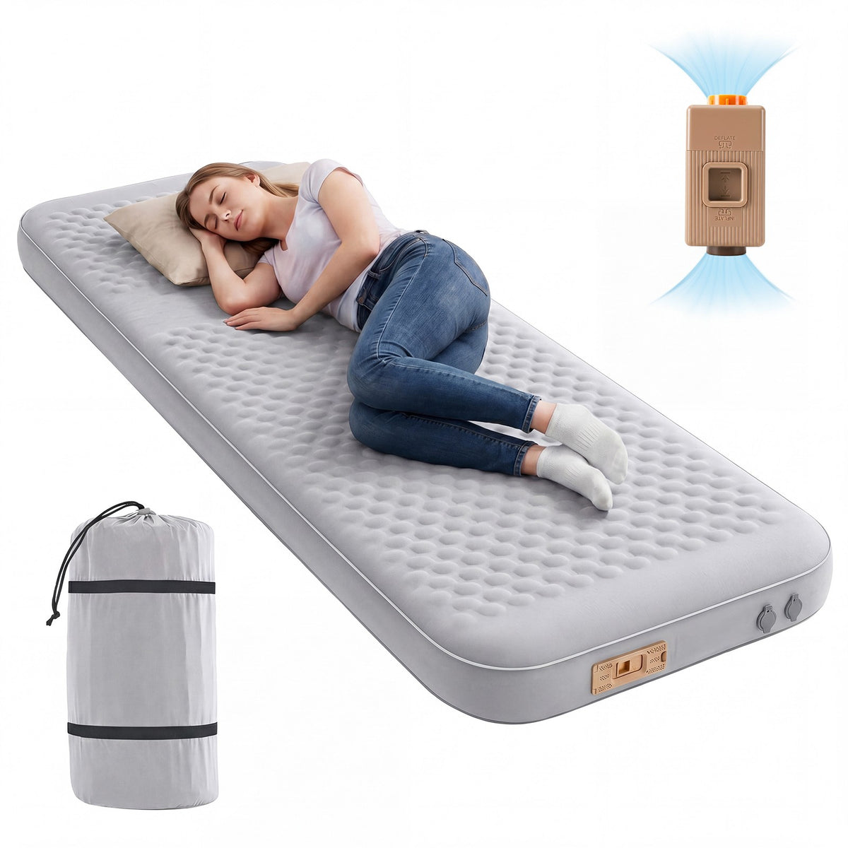Self-Inflating Sleeping Pad with Memory Foam and Built-In Pump - 4 Inch Thick Camping Mattress