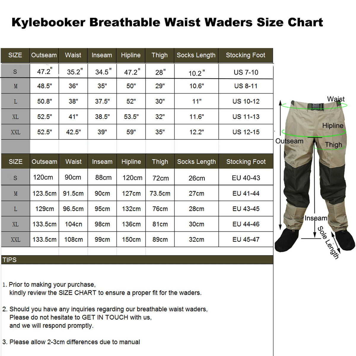 Breathable Waterproof Fly Fishing Waders Pants - Adjustable, Reinforced Knees