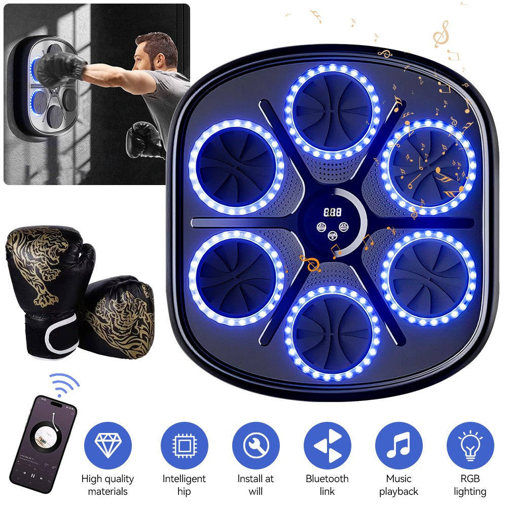 Wall Mount Boxing Training Target with Bluetooth Music and LED Lights - Exercise Machine + Gloves