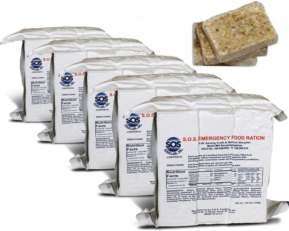Emergency Food Rations 5-Pack 3600 Calorie Survival Food Bars Ready to Eat