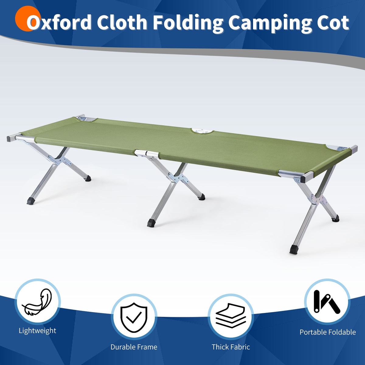 Extra Wide Camping Cot with Heavy Duty Steel X Frame - Portable Folding Bed