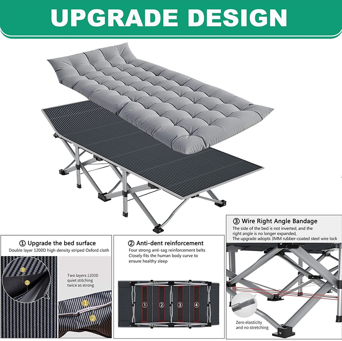 Heavy Duty Folding Camping Cot with Mattress for Adults and Kids